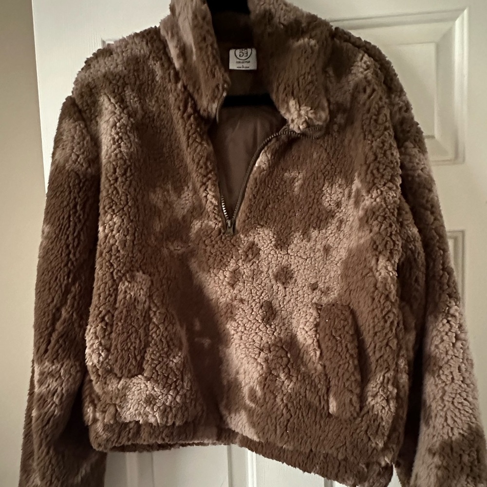 Fleece pullover brown and beige Sahara camo pattern
